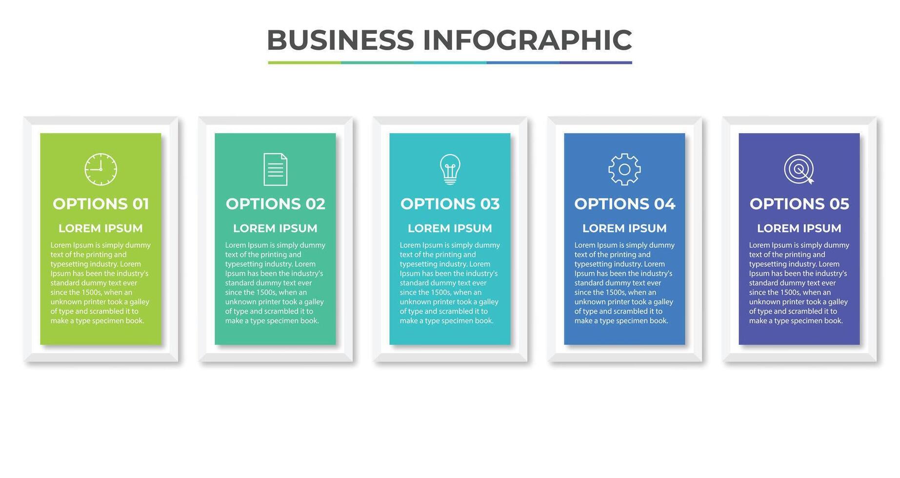 Geschäft Infografiken. Zeitleiste mit 5 Schritte, Optionen, Quadrate. Vektor Vorlage.
