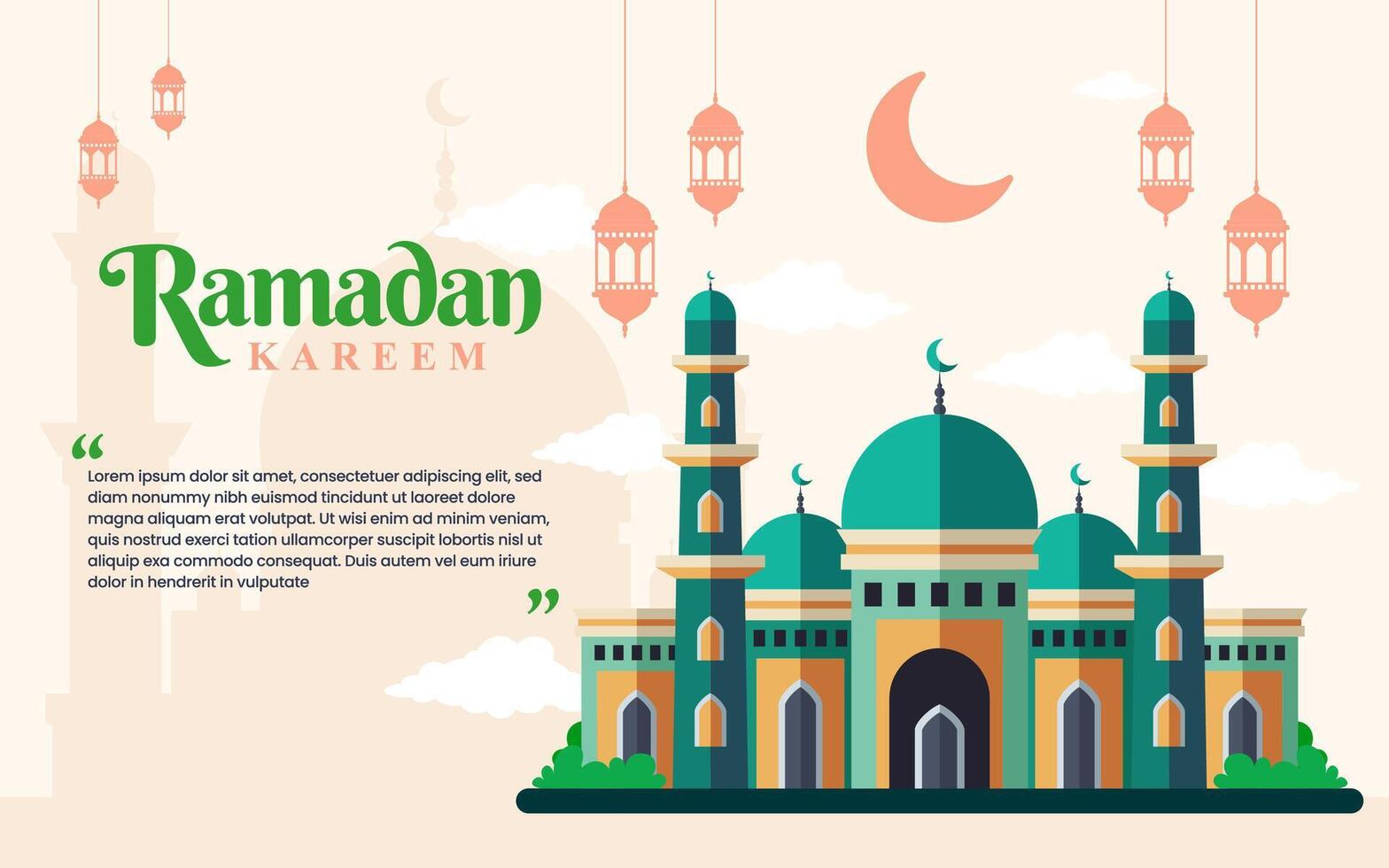 islamic ramadan kareem baner bakgrund design mall med moské platt illustration vektor