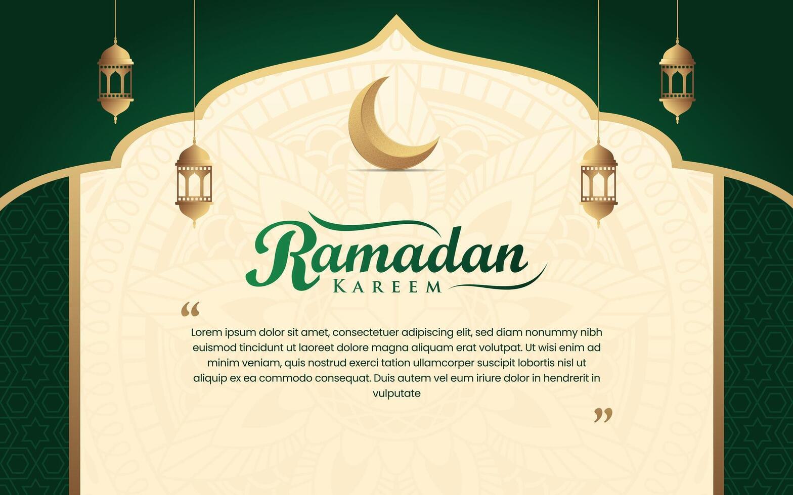 Arabisch Ramadan kareem elegant Grün und golden Luxus islamisch Zier Hintergrund islamisch Rand vektor