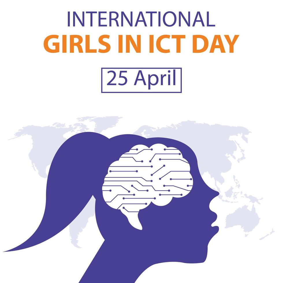 illustration vektor grafisk av silhuett av en kvinnas huvud som innehåller en hjärna med elektronisk kretsar, perfekt för internationell dag, internationell flickor i ict dag, fira, hälsning kort, etc.