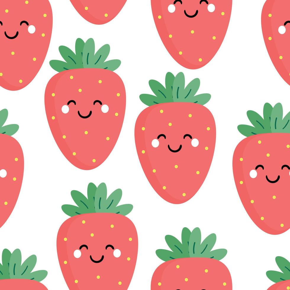 tecknad serie jordgubbar sömlös mönster i röd. söt tapet för gåva omslag papper, söt tapet för textilier vektor