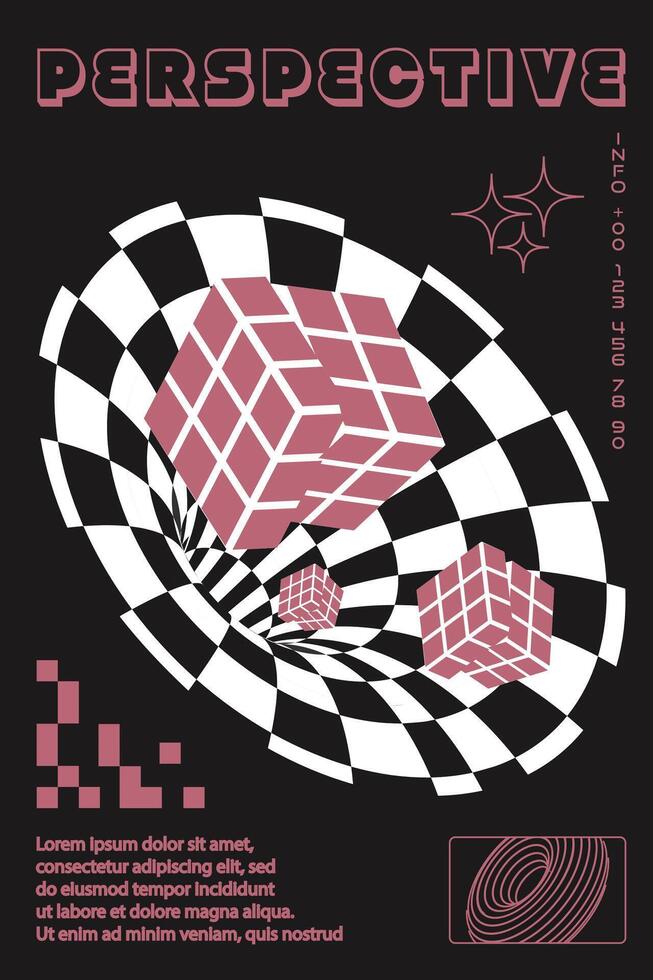 geometrisk ram former i svart och vit och rosa Färg. abstrakt bakgrund, mall, cyberpunk element i trendig psychedelic stil. retro trogen estetisk av 00-talet y2k. vektor illustration