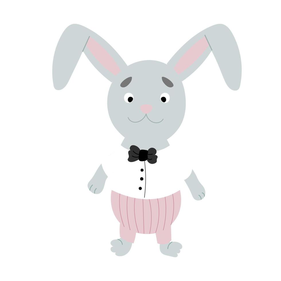 en kanin i en skjorta och en rosett slips runt om hans nacke. vektor illustration