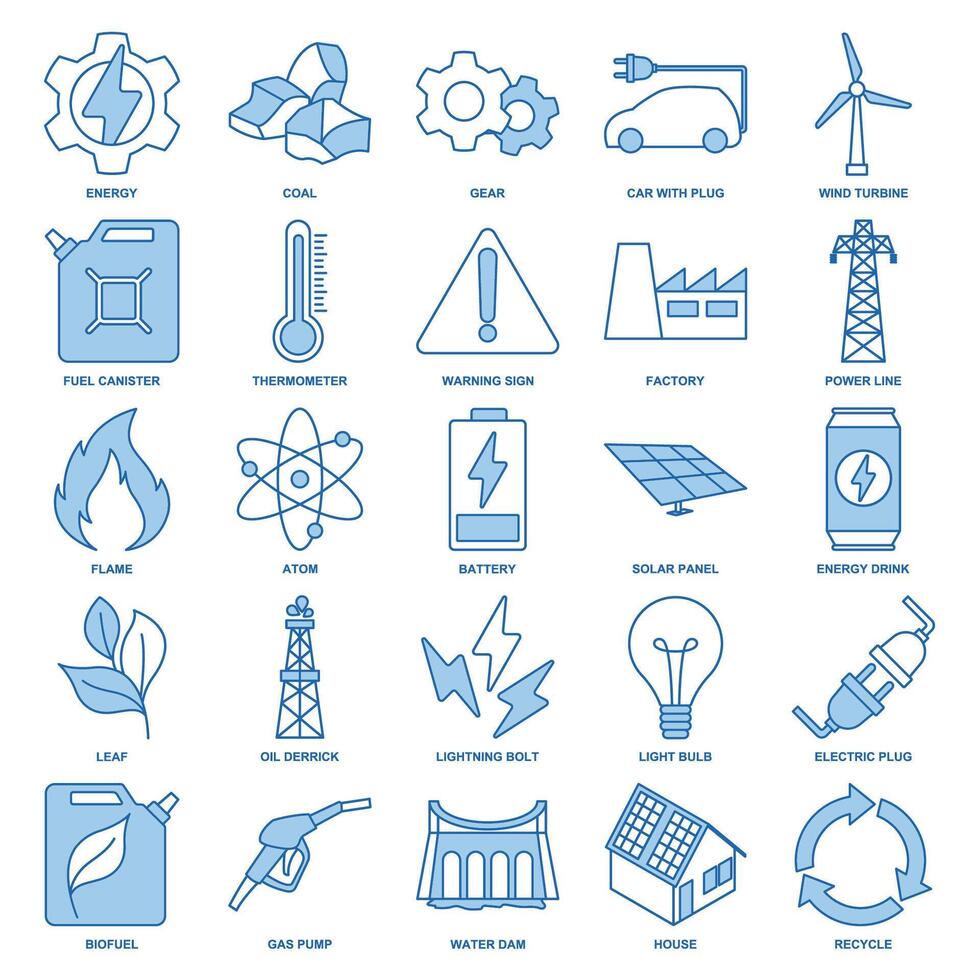 verlängerbar Energie, Grün Technologie Symbol Satz, inbegriffen Symbole wie Licht Birne, Ordner, Solar- Tafel, Batterie und Mehr Symbole Sammlung, Logo isoliert Vektor Illustration