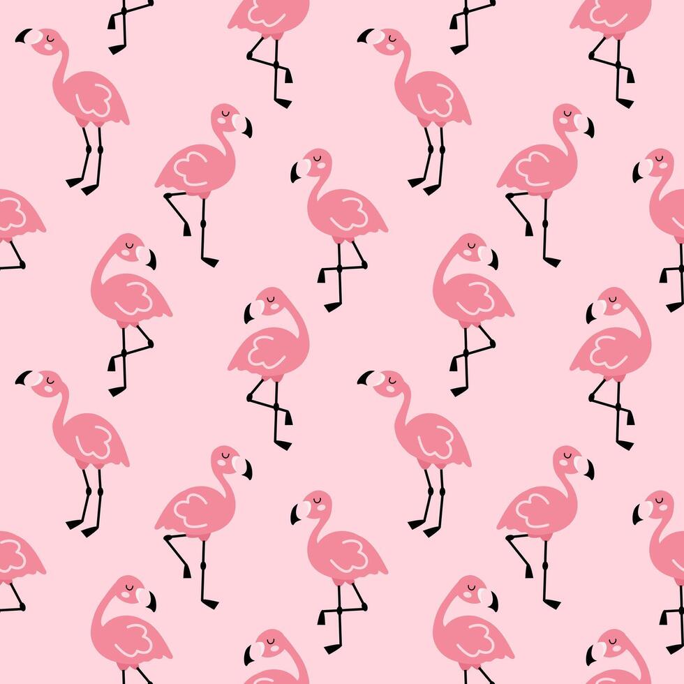 rosa söt tecknad serie flamingo sömlös mönster för tyg, omslag papper, skriva ut, dekor. vektor illustration