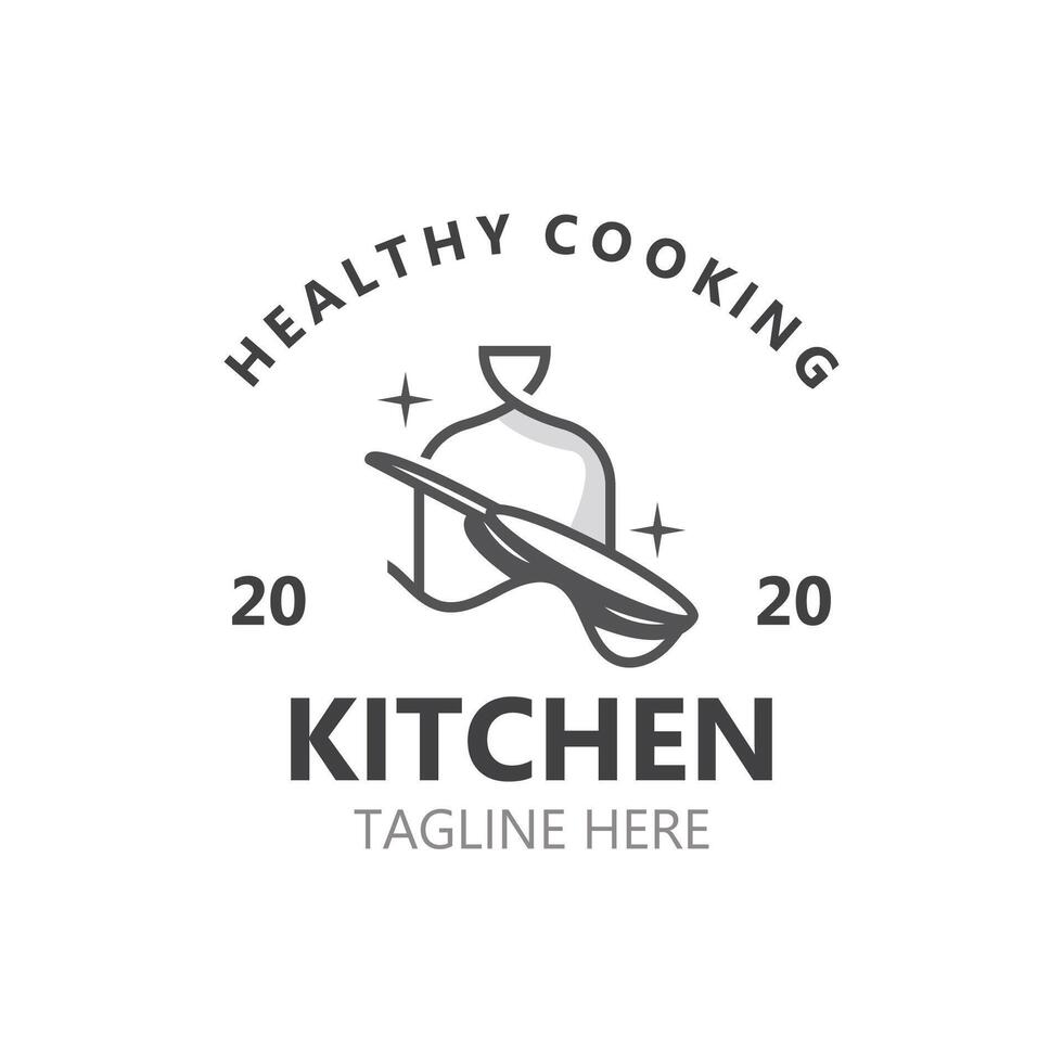 Küche Logo Jahrgang mit Platte, Messer, Löffel und Gabel zum Essen Restaurant vektor