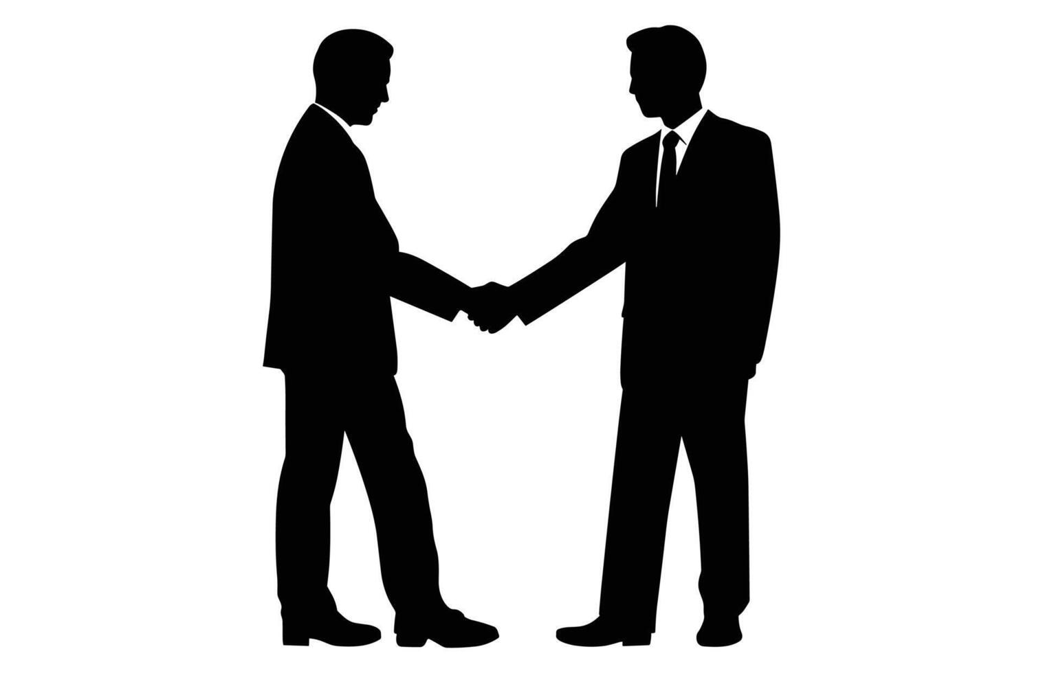 två silhuett affärsman hand skaka, företag man handslag avtal begrepp platt vektor illustration