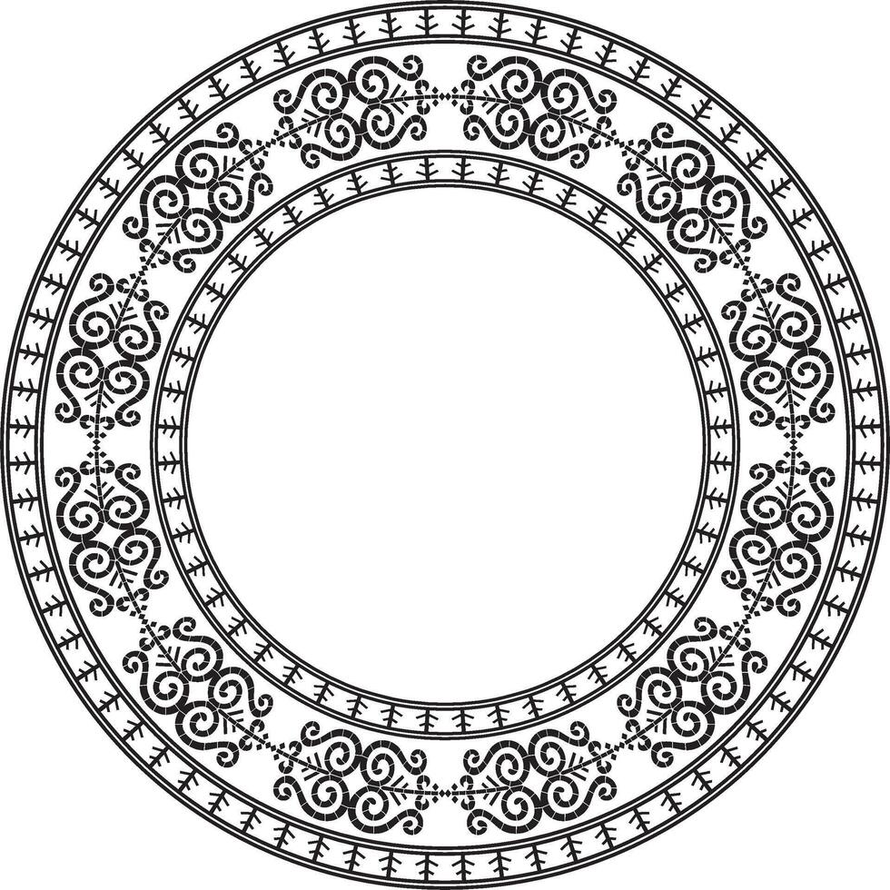 vektor svartvit svart runda yakut prydnad. ändlös cirkel, gräns, ram av de nordlig människors av de långt öst