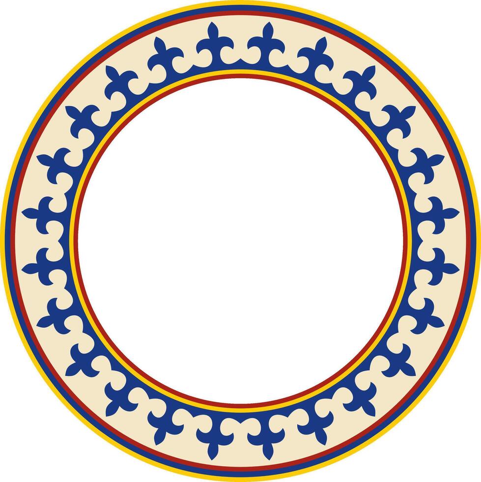 Vektor farbig runden kazakh National Ornament. ethnisch Muster von das Völker von das großartig Steppe, Mongolen, Kirgisen, Kalmücken, .burjaten. Kreis, Rahmen Rand