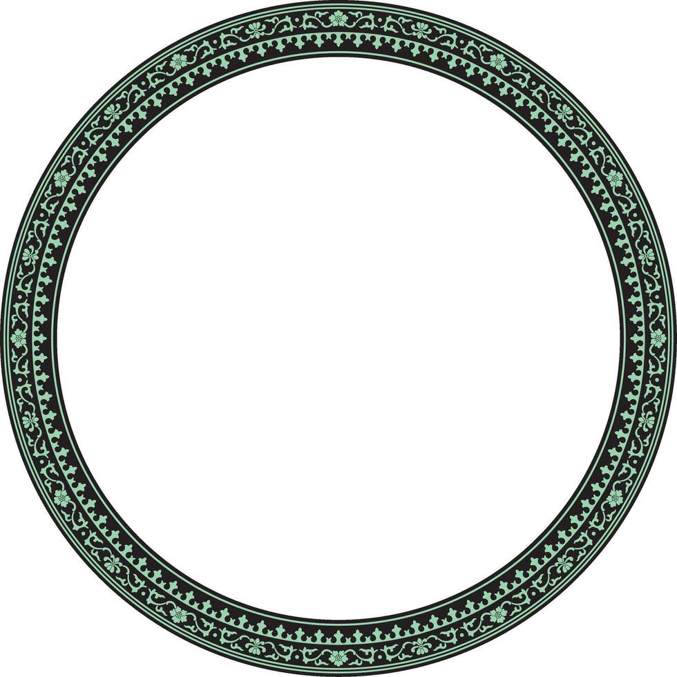 Vektor Grün mit schwarz rahmen, Grenze, Chinesisch Ornament. gemustert Kreis, Ring von das Völker von Osten Asien, Korea, Malaysia, Japan, Singapur, Thailand