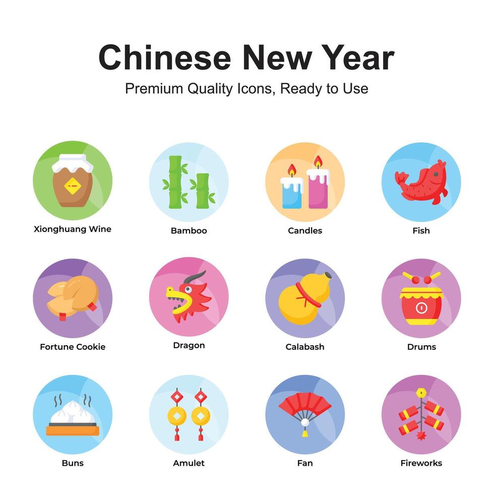 packa av kinesisk ny år ikoner i trendig stil vektor
