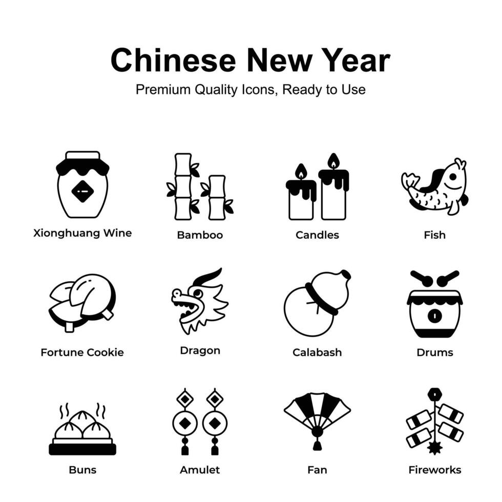 packa av kinesisk ny år ikoner i trendig stil vektor