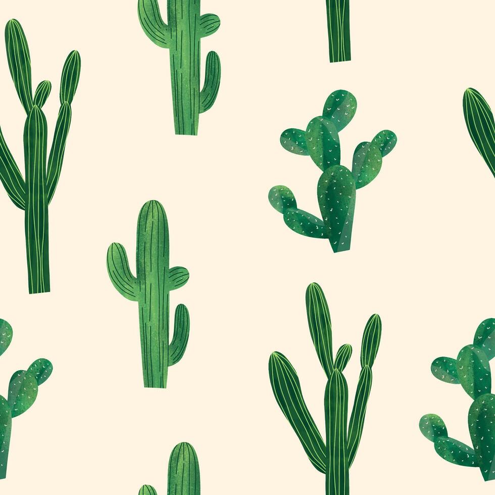 söt kaktus sömlös mönster. botanisk illustration för textil- tapet textur på din projekt. vektor