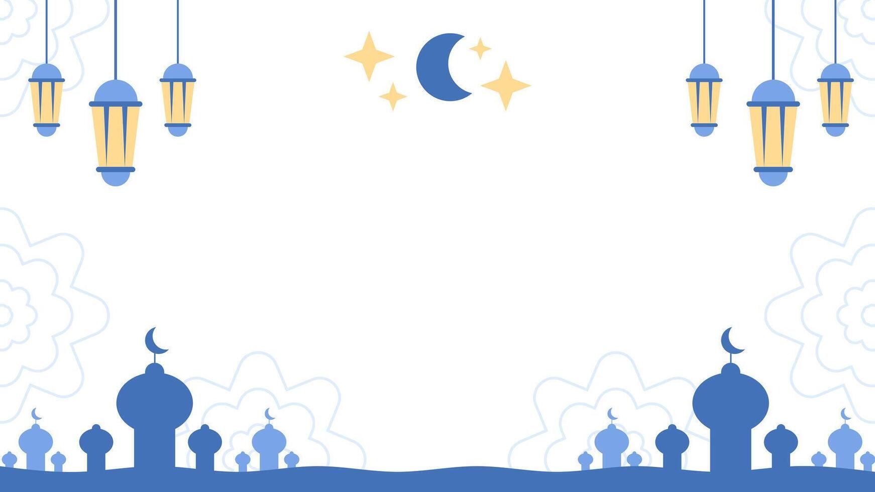 Illustration von Ramadan kareem Banner Hintergrund mit Arabisch Laternen, Halbmond Mond, und Moschee Silhouette. Licht Hintergrund Variante. vektor