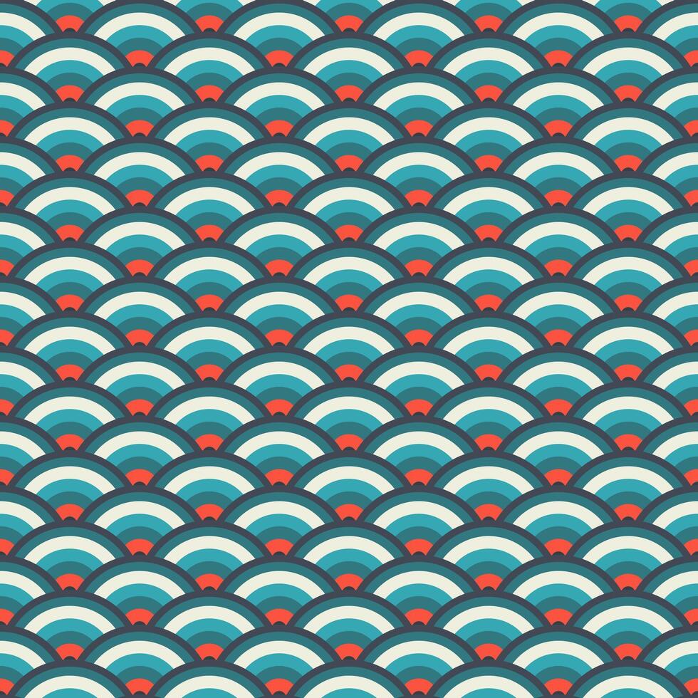 japanisch Welle geometrisch nahtlos Muster, Kreis Fisch Rahmen vektor