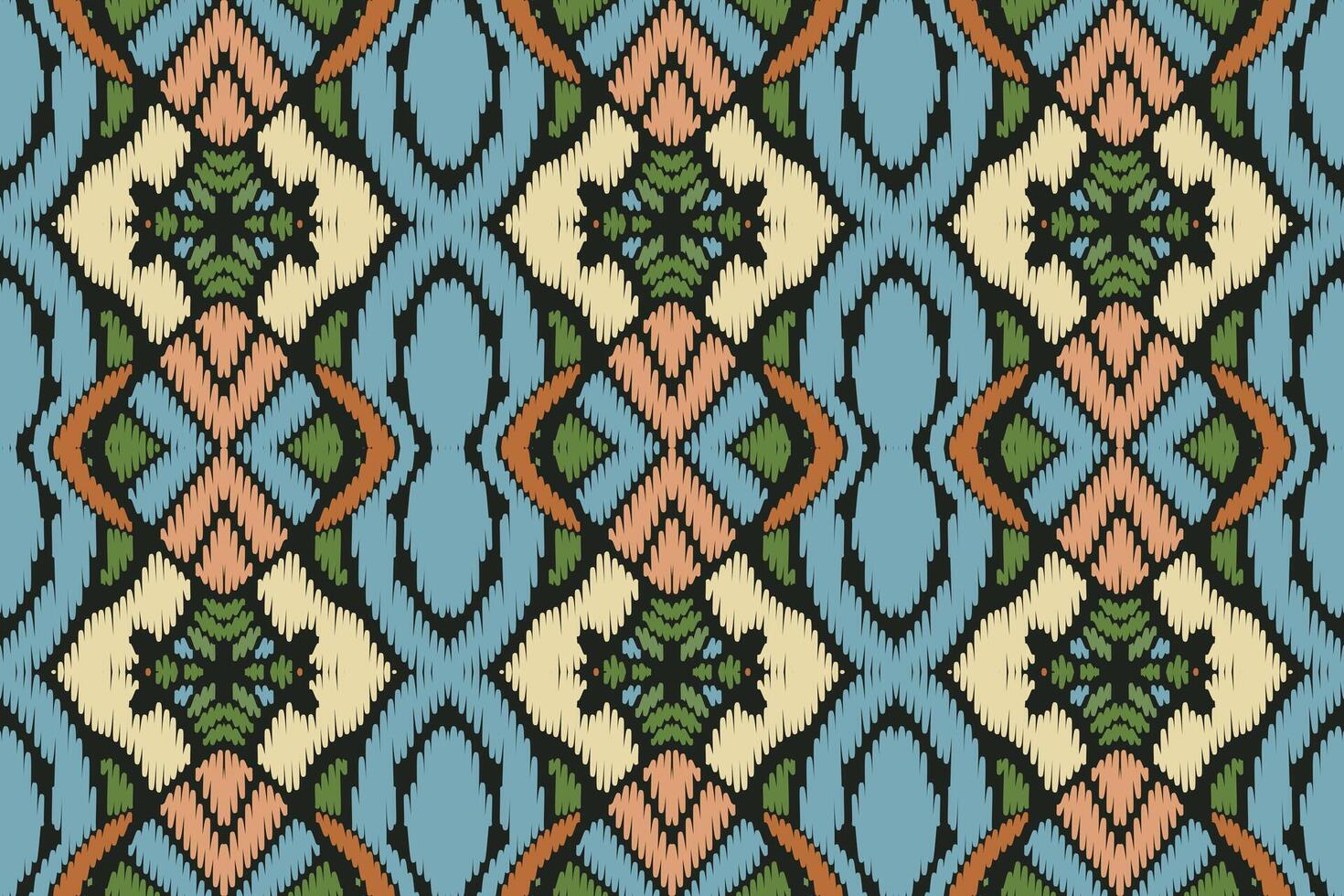 ethnisches ikat-nahtloses muster im stammes-. Design für Hintergrund, Tapete, Vektorillustration, Stoff, Kleidung, Teppich, Textil, Batik, Stickerei. vektor