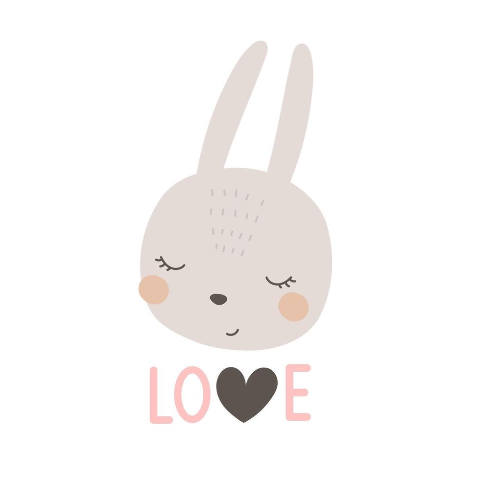 kärlek. tecknad serie kanin, hand teckning text. färgrik vektor illustration, platt stil. design för skriva ut, hälsning kort, affisch dekoration, omslag