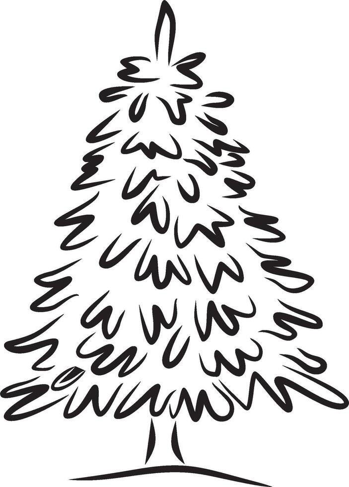 Vektor einfarbig Weihnachten Baum gezeichnet mit Schläge. schwarz Silhouette von ein Fichte. Nadelbaum Pflanze.