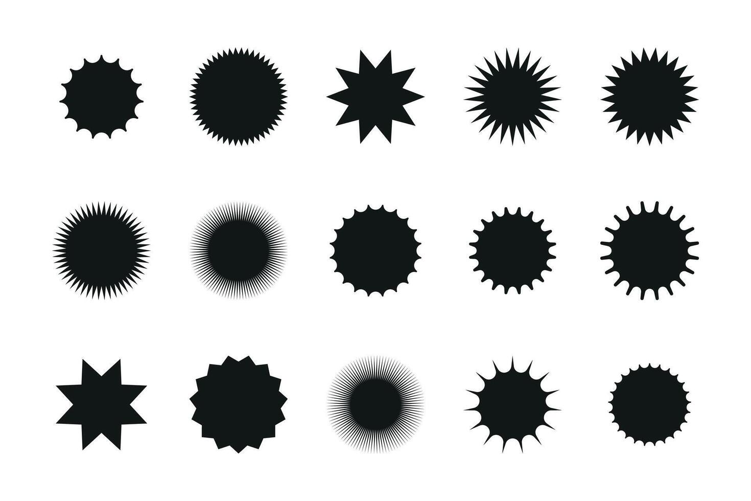 uppsättning av röd starburst pris klistermärke, försäljning eller rabatt klistermärke, sunburst märken ikon. stjärnor form med annorlunda siffra av strålar. särskild erbjudande pris märka. starburst PR bricka uppsättning vektor