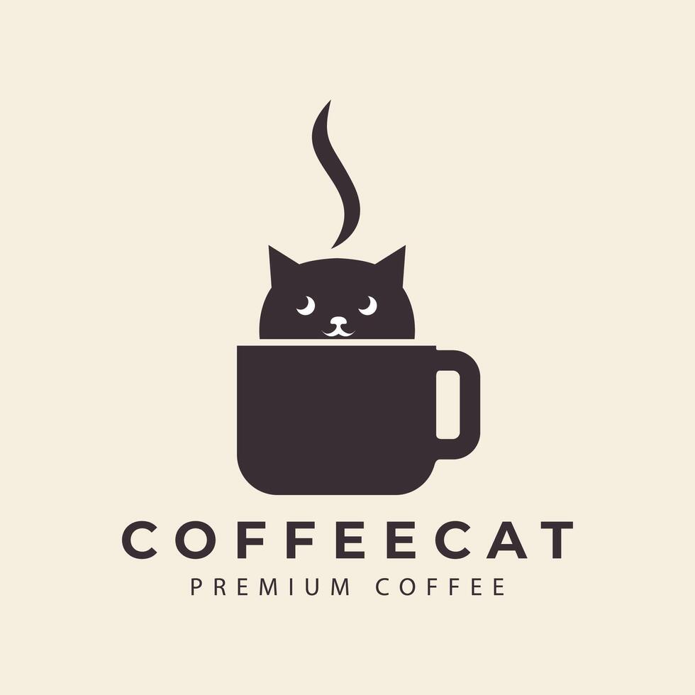 Katze Logo mit Kaffee Tasse Haustier Geschäft minimalistisch Vektor Symbol Symbol Illustration Design Vorlage