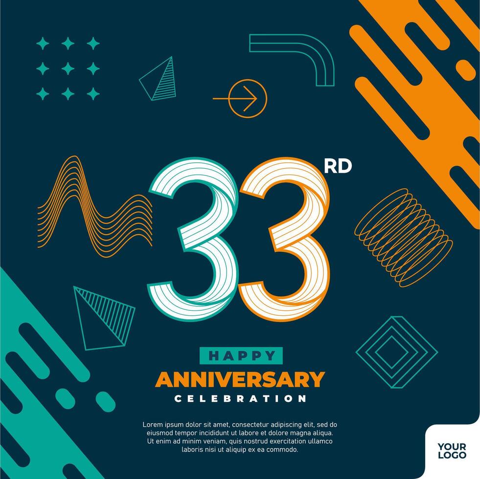 33 Jahrestag Feier Logo mit bunt abstrakt geometrisch gestalten y2k Hintergrund vektor