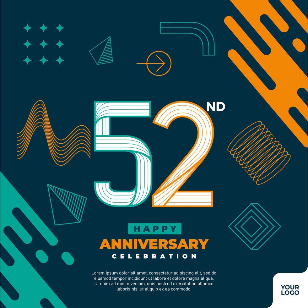 52 Jahrestag Feier Logo mit bunt abstrakt geometrisch gestalten y2k Hintergrund vektor