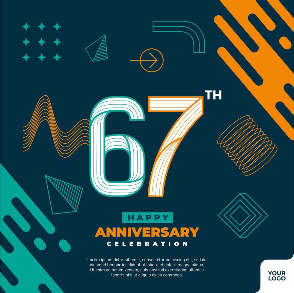 67: e årsdag firande logotyp med färgrik abstrakt geometrisk form y2k bakgrund vektor