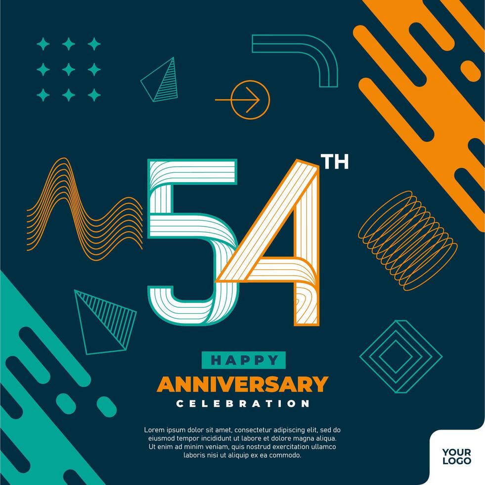 54 .. Jahrestag Feier Logo mit bunt abstrakt geometrisch gestalten y2k Hintergrund vektor