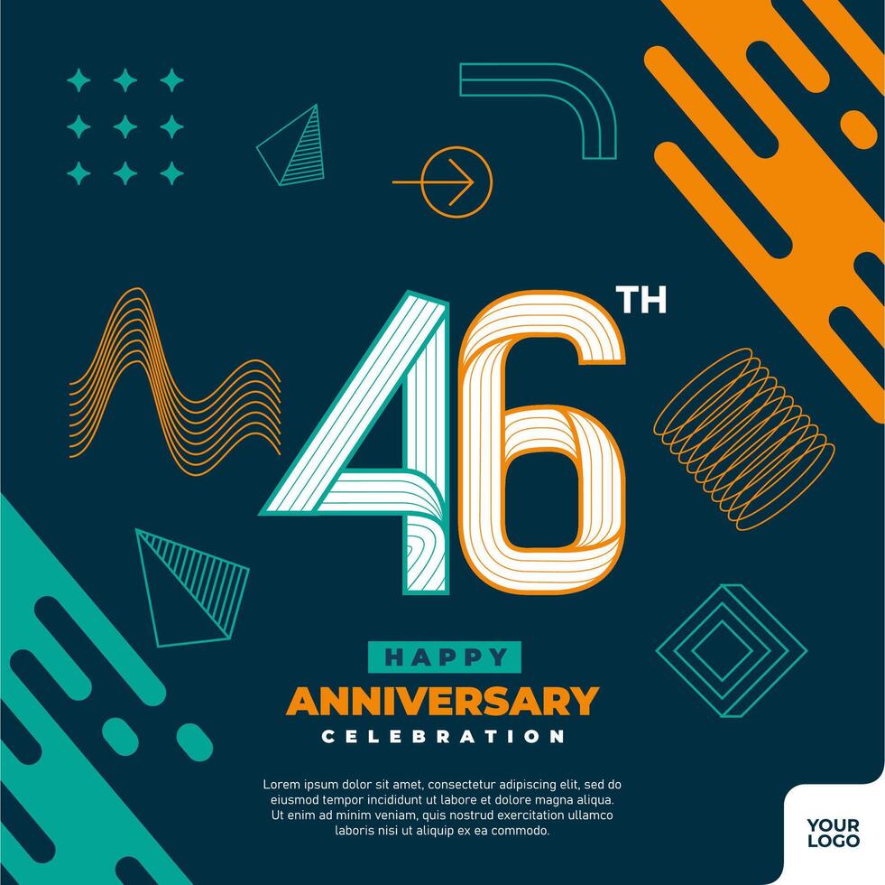 46: e årsdag firande logotyp med färgrik abstrakt geometrisk form y2k bakgrund vektor