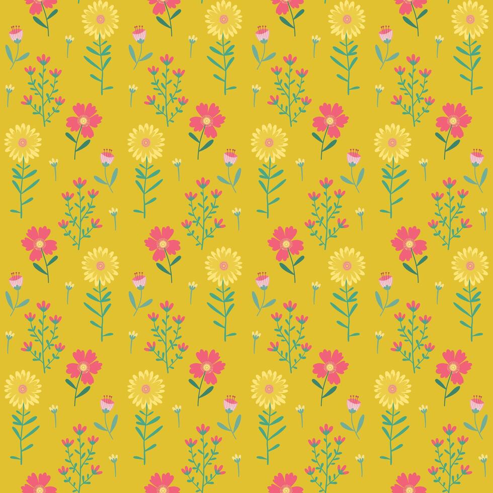 Blumen- nahtlos Muster von Blumen im Rosa und Gelb auf alt Gold Farbe Hintergrund. Hintergrund Design zum Textilien, Stoffe, Dekorationen, Papiere Drucke, Mode Hintergründe, Verpackungen Verpackung. vektor