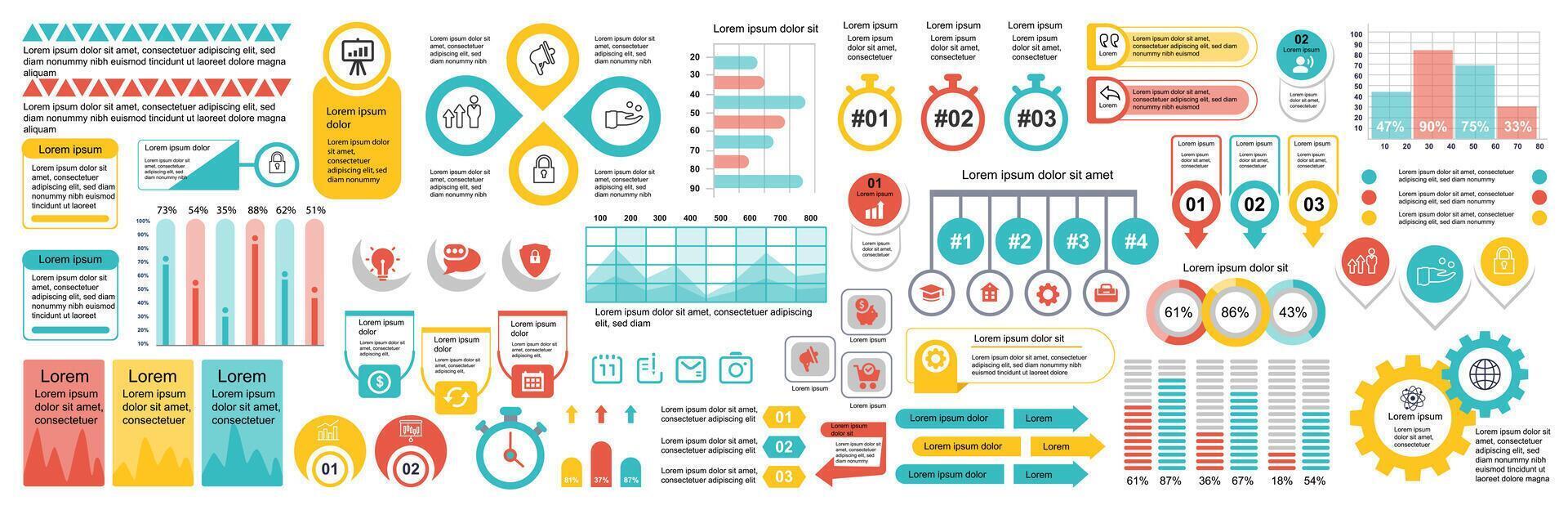 mega uppsättning av infographic element data visualisering vektor design mall. kan vara Begagnade för steg, alternativ, företag bearbeta, arbetsflöde, diagram, flödesschema, tidslinje, marknadsföring. bunt info grafik.