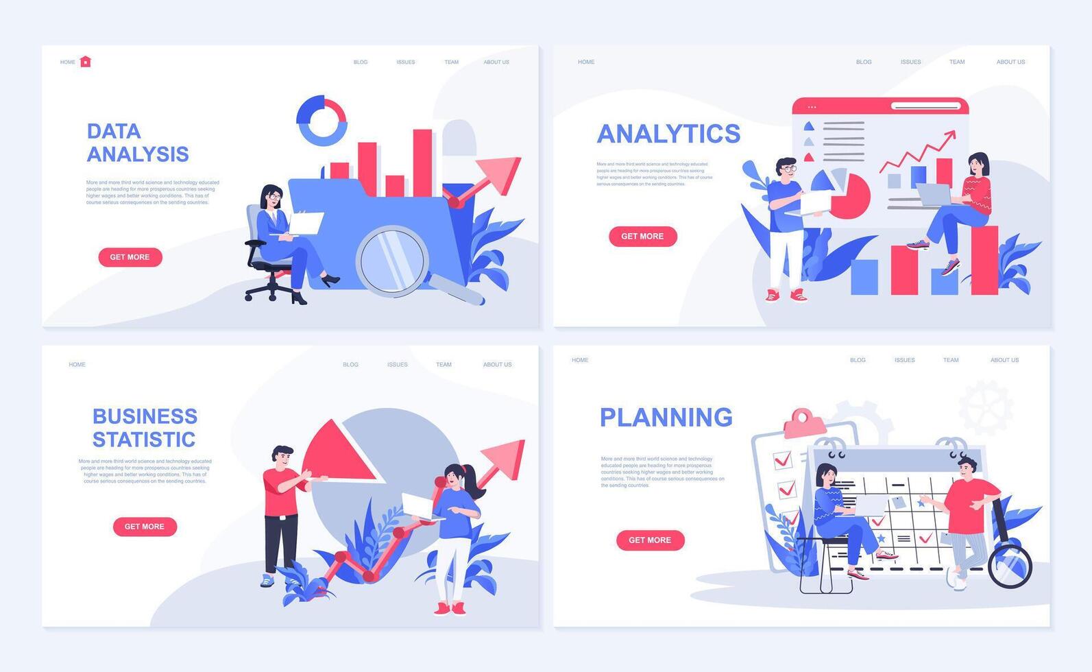 data analys webb begrepp för landning sida i platt design. företag statistik Rapportera och analys Diagram forskning, planera finansiera strategi. vektor illustration med människor tecken för hemsida