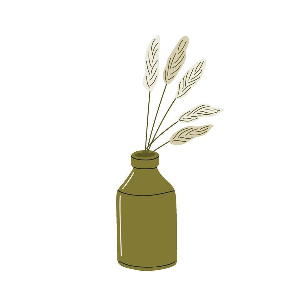 Pampas Gras Strauß im modern Vase isoliert auf transparent Hintergrund. natürlich Innere Dekoration, gemütlich Zuhause Element. Hand gezeichnet minimalistisch Vektor Illustrationen.