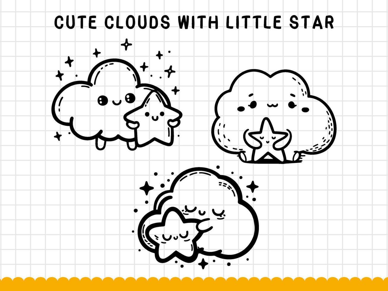 söt klotter moln med liten stjärna. vektor illustration.