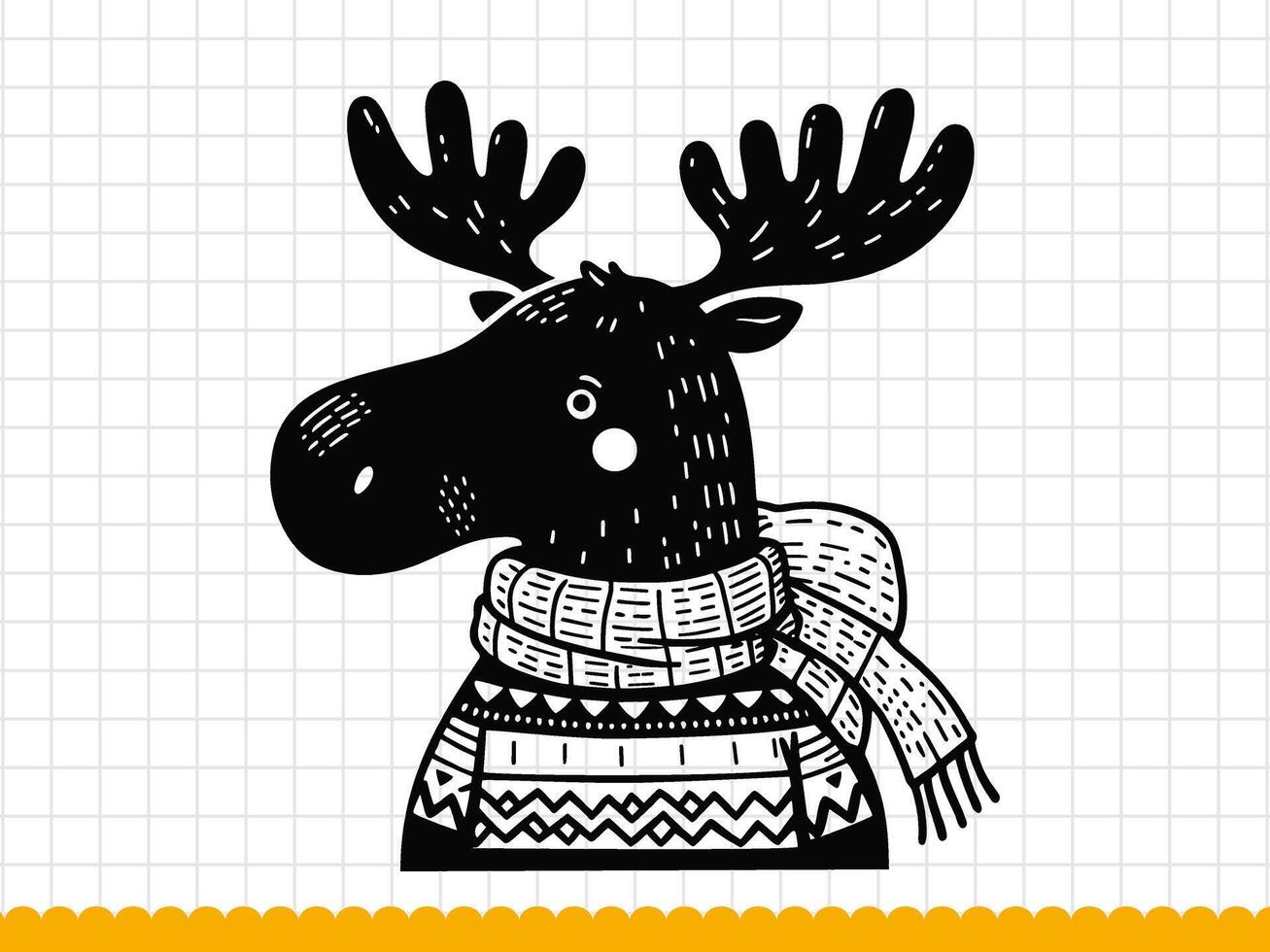svart silhuett av söt och rolig jul älg. . vektor illustration