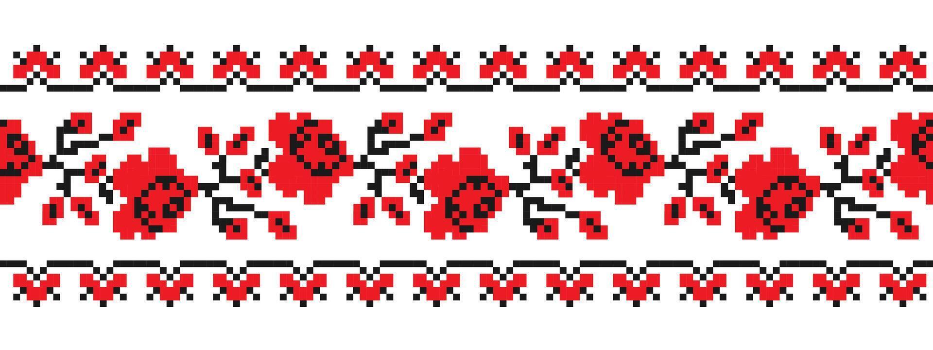 ukrainisch Ornament im traditionell Farben auf ein Weiß Hintergrund, Pixel Kunst vektor