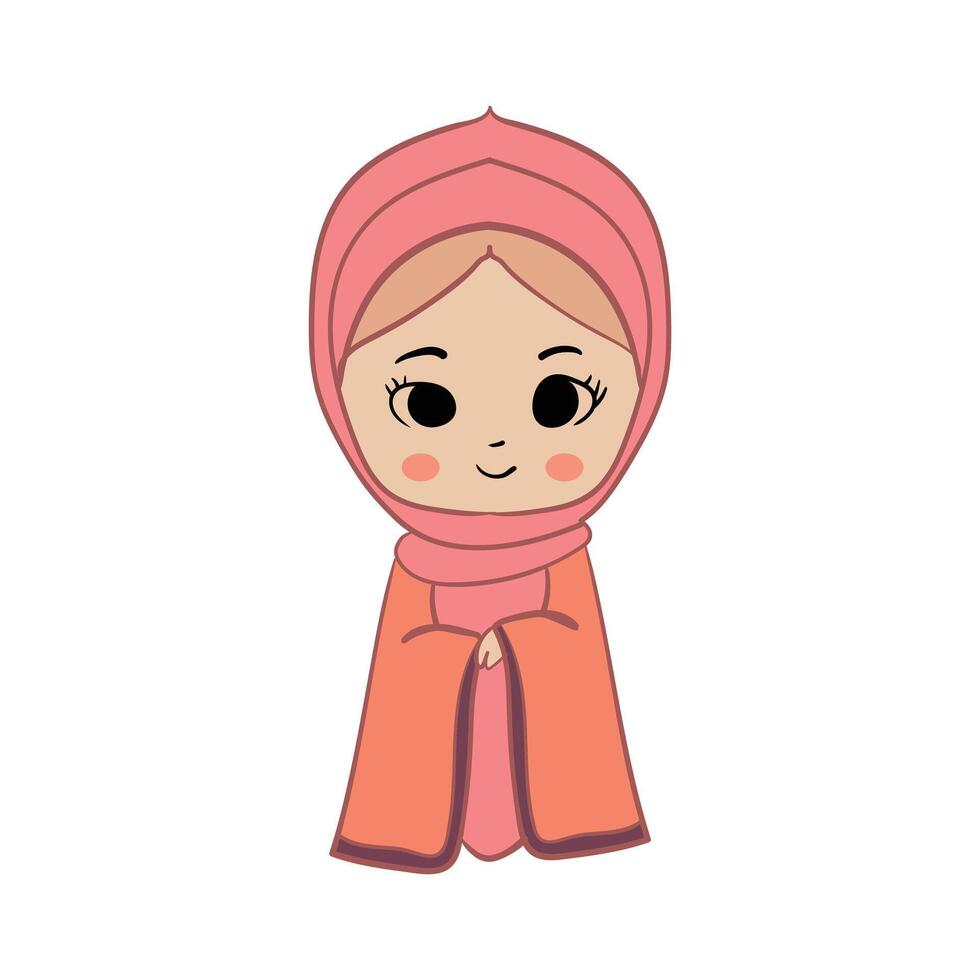 illustration söt vektor tecknad serie muslim , Lycklig, leende, söt, isolerat, chibi