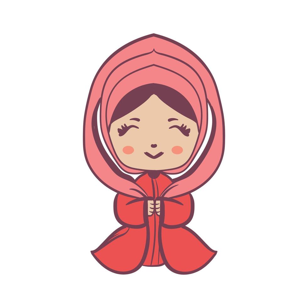 Illustration süß Vektor Karikatur muslimah , Glücklich, lächeln, kawaii, isoliert, Chibi