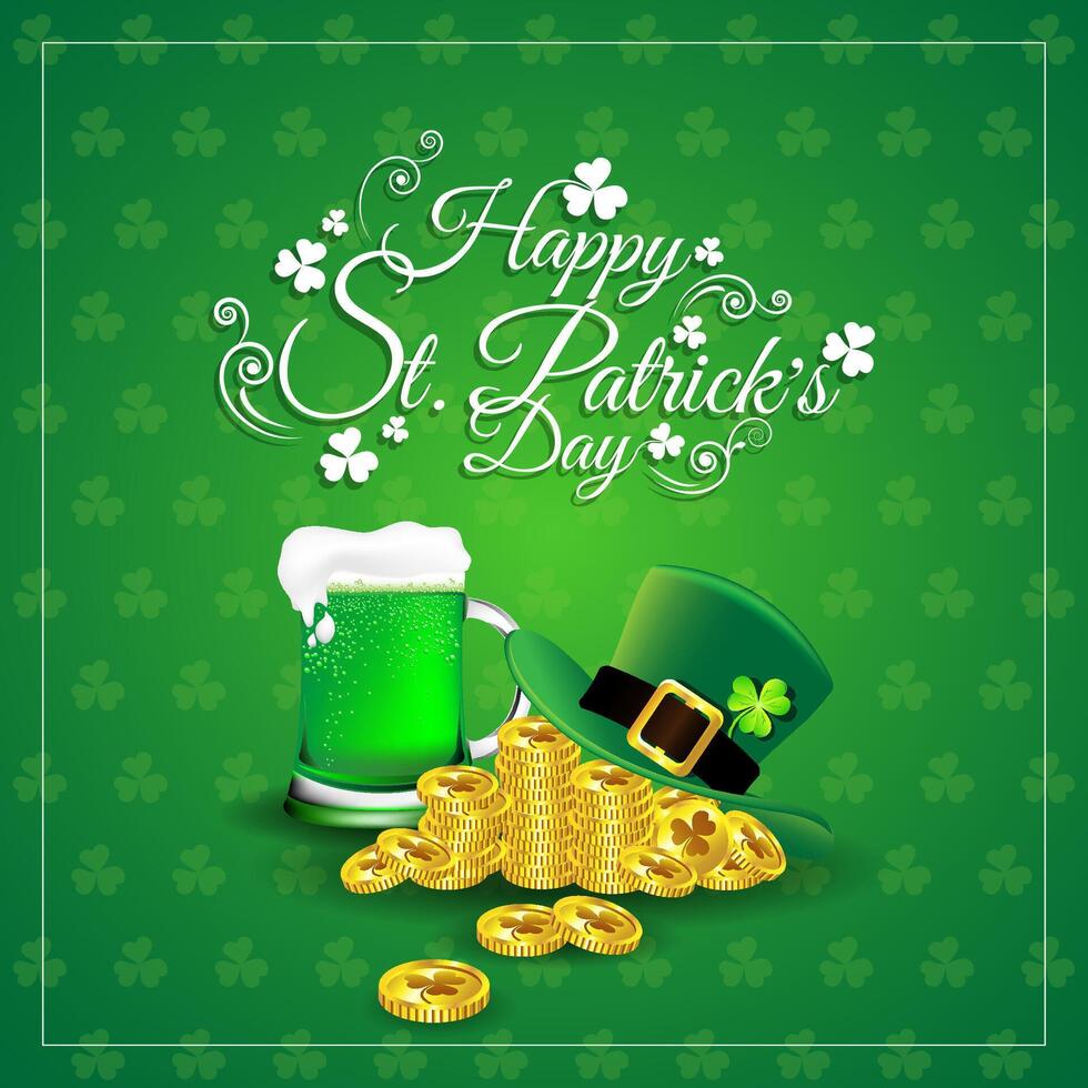 grön öl med hatt på guld mynt för st. Patricks dag vektor