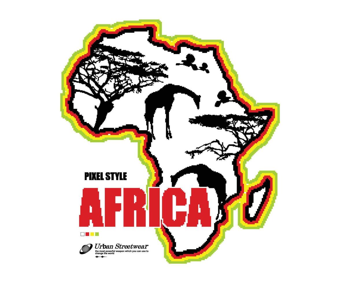 Pixel Stil Illustration von Afrika Karte t Hemd Design, Vektor Grafik, typografisch Poster oder T-Shirts Straße tragen und städtisch Stil