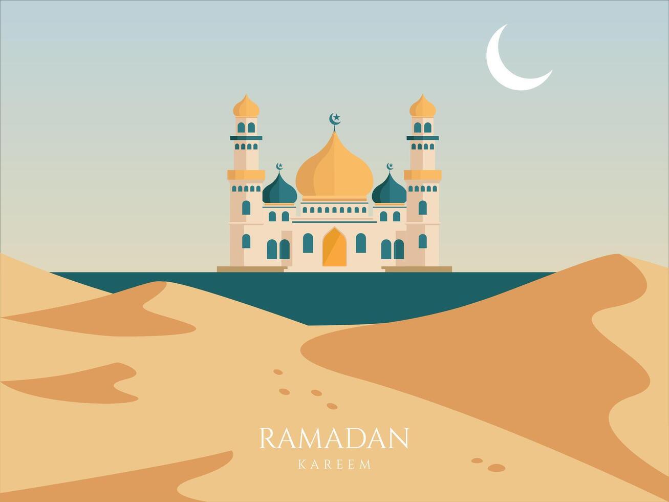 Ramadan kareem Hintergrund, modern schön Design mit Moschee, Mond vektor