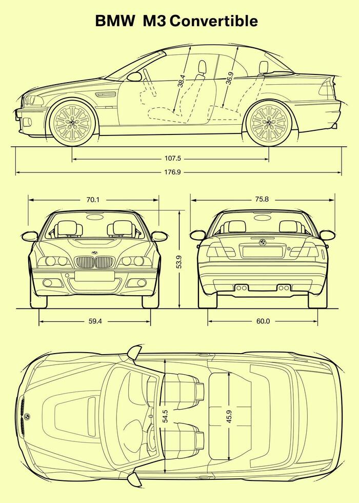 2006 bmw m3 konvertibel bil plan vektor