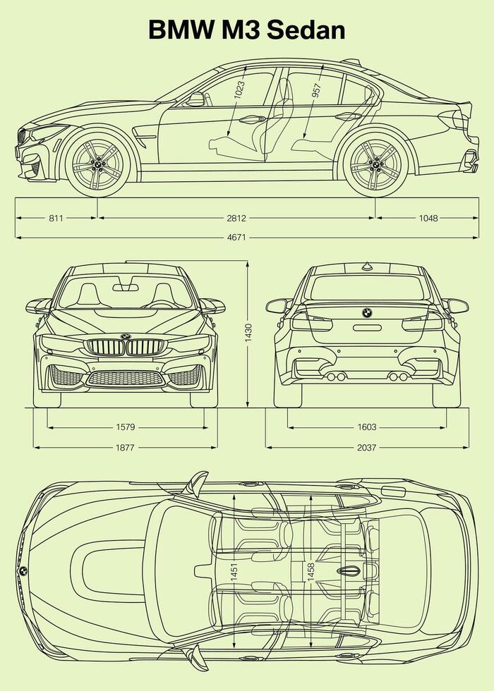 2014 bmw m3 sedan bil plan vektor