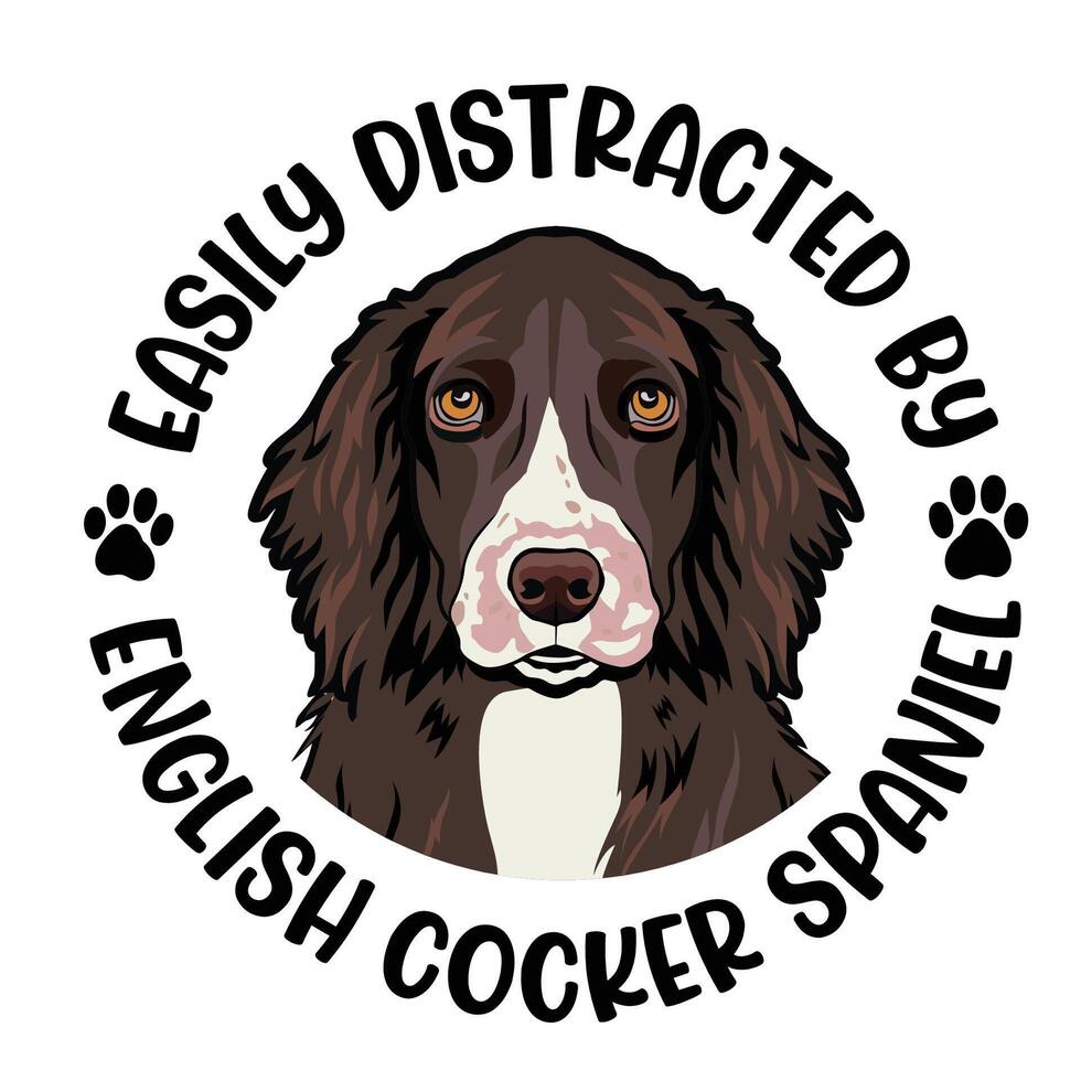 leicht abgelenkt durch Englisch Cocker Spaniel Hund Typografie T-Shirt Design kostenlos Vektor