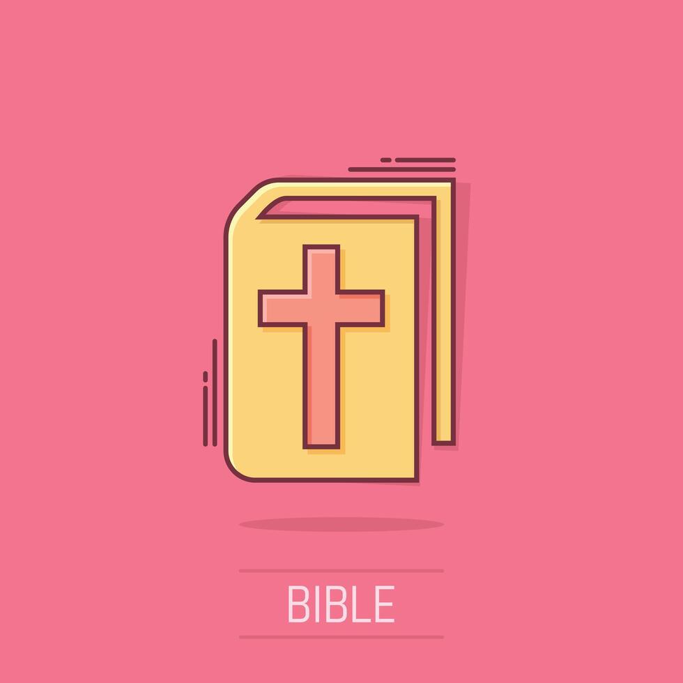 bibel bok ikon i komisk stil. kyrka tro tecknad serie vektor illustration på vit isolerat bakgrund. andlighet stänk effekt företag begrepp.