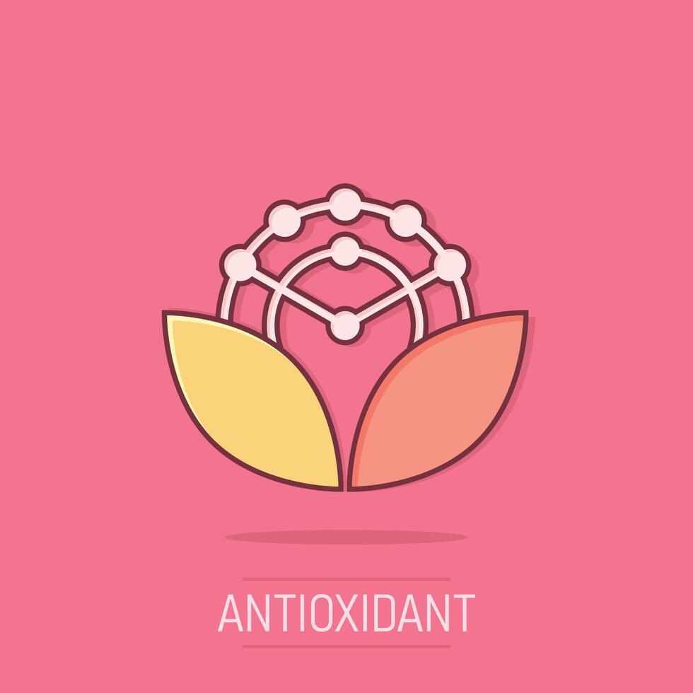 antioxidant ikon i komisk stil. molekyl tecknad serie vektor illustration på isolerat bakgrund. detox stänk effekt företag begrepp.