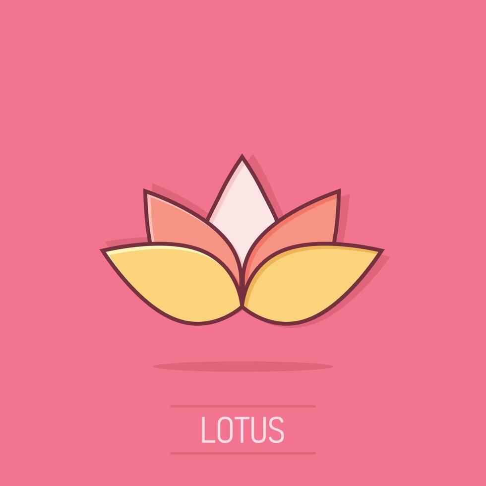 Lotus-Symbol im Comic-Stil. Blumenblattkarikatur-Vektorillustration auf weißem lokalisiertem Hintergrund. Geschäftskonzept für Blütenpflanzen-Splash-Effekt. vektor