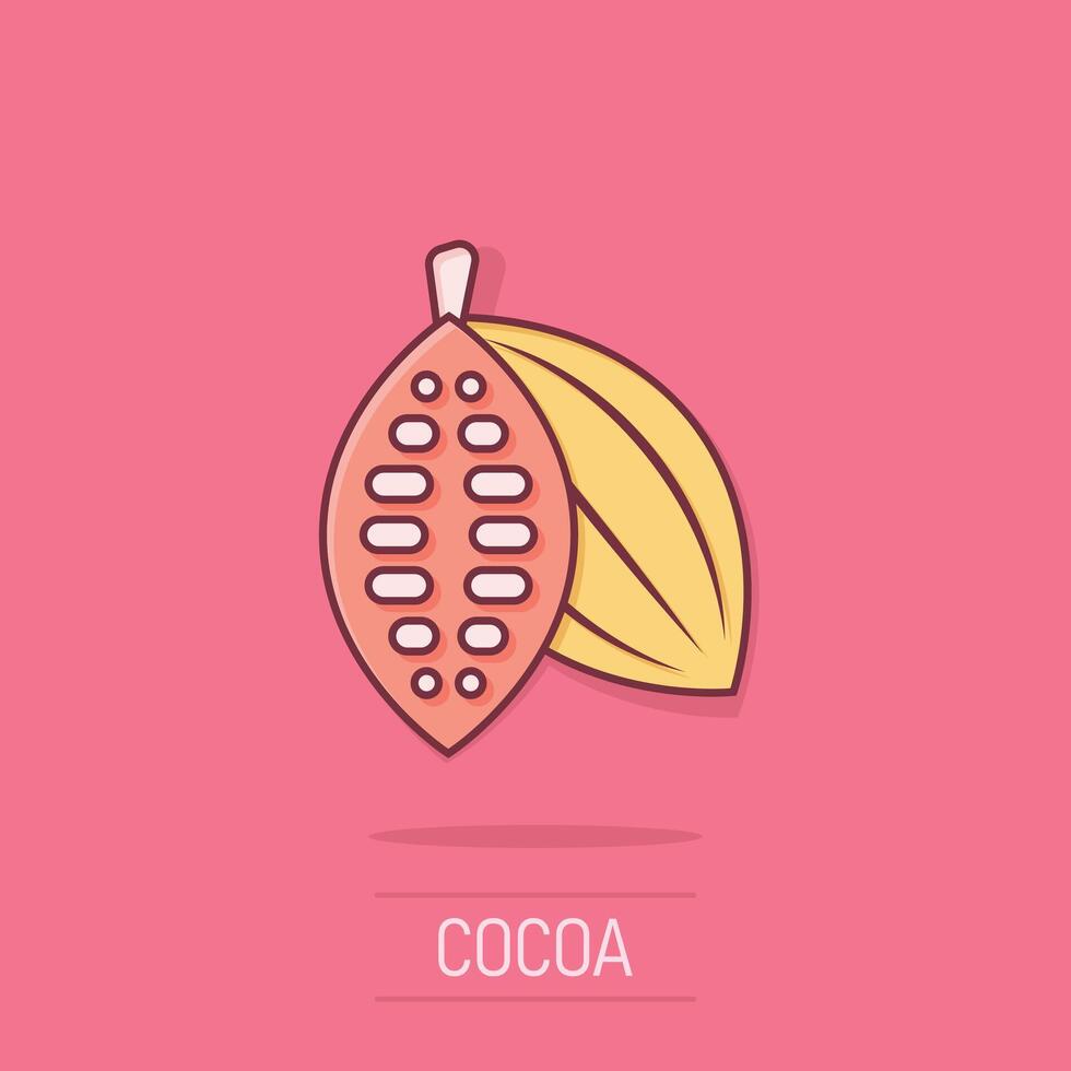 kakao böna ikon i komisk stil. choklad grädde tecknad serie vektor illustration på vit isolerat bakgrund. nöt växt stänk effekt företag begrepp.
