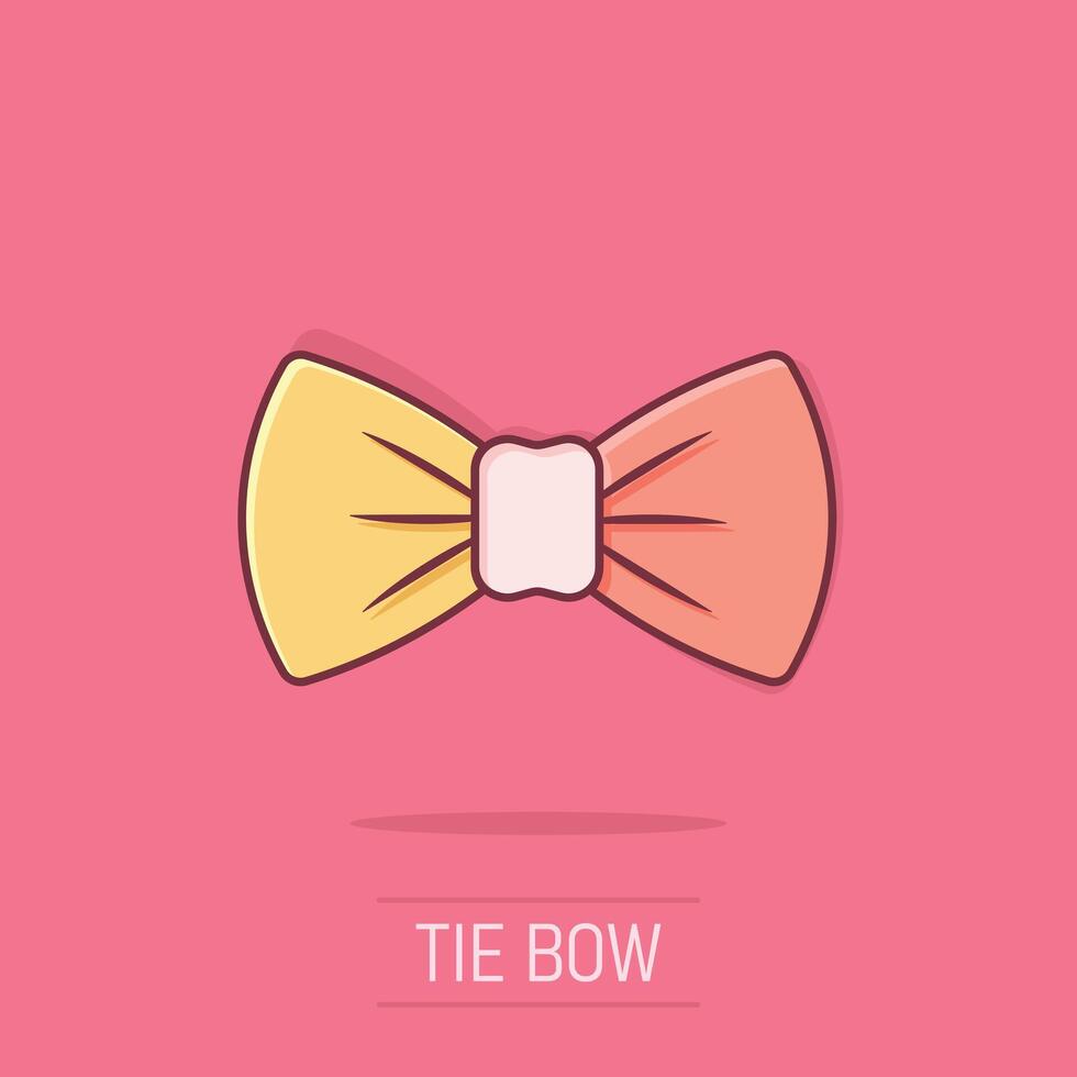 Krawatte Bogen Symbol im Comic Stil. Krawatte Karikatur Vektor Illustration auf isoliert Hintergrund. Schmetterling Spritzen bewirken Geschäft Konzept.