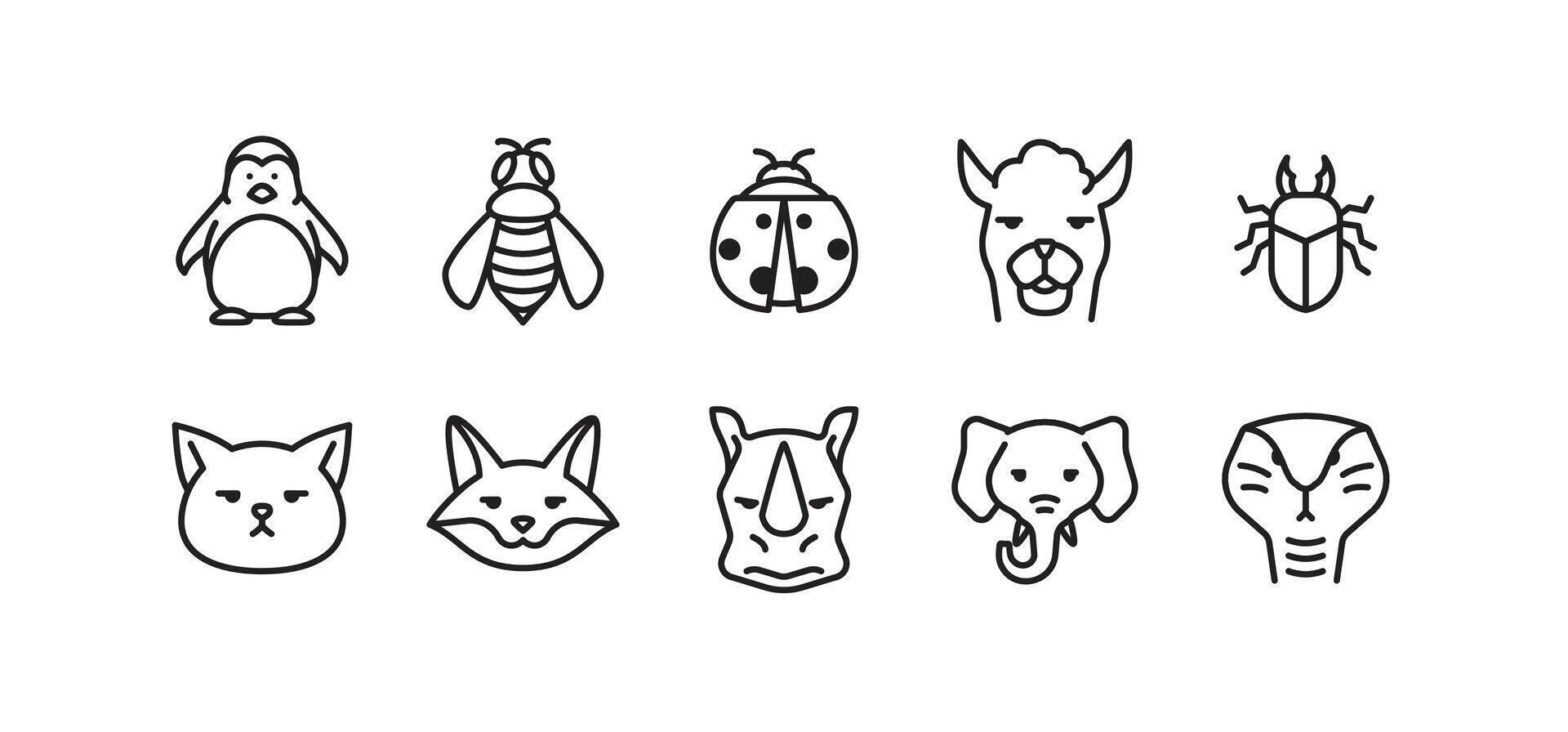 uppsättning av djur- ikoner. enkel översikt djur- ikoner packa vektor